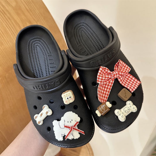 7pcs Charming Shoe Accessory Set Red Bows & White Puppies