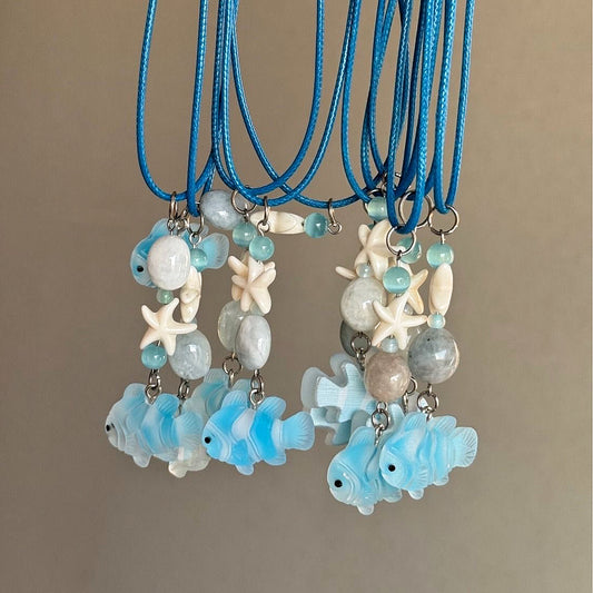 Handcrafted Blue Jelly Fish Necklace